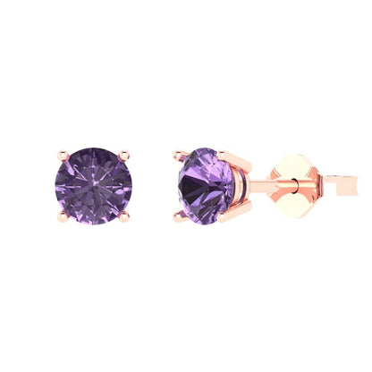 1.5 ctw Alexandrite Studs Earrings | 6mm Round Cut White Gold  Push Back | June Birthstone