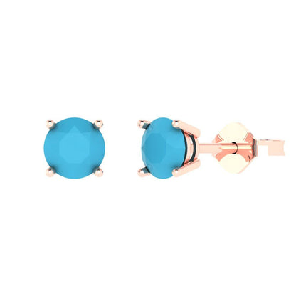 1.5 ctw Turquoise Studs Earrings | 6mm Round Cut White Gold  Push Back | December Birthstone