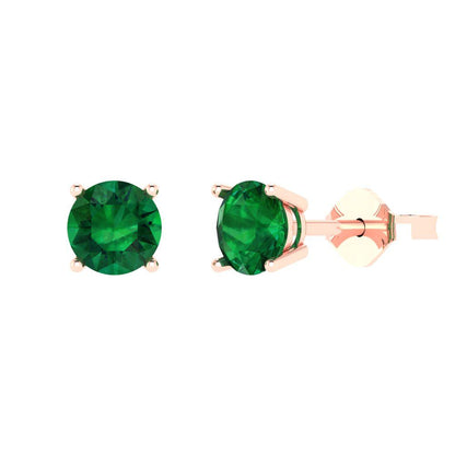 1.5 ctw Emerald Studs Earrings | 6mm Round Cut White Gold  Push Back | May Birthstone