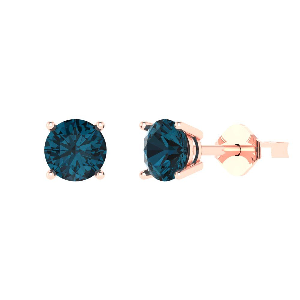 1.5 ctw London Blue Topaz Studs Earrings | 6mm Round Cut White Gold  Push Back | December Birthstone