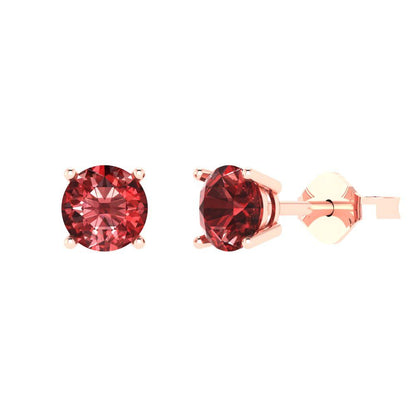 1.5 ctw Garnet Studs Earrings | 6mm Round Cut White Gold  Push Back | January Birthstone