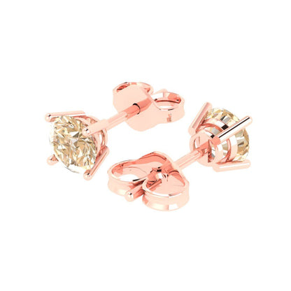 1.5cttw Round Cut Natural Morganite Gold-Plated 925 Silver  Push Back Stud Earrings