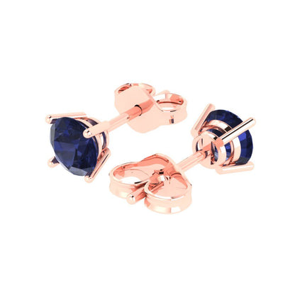 1.5 ctw Blue Sapphire Studs Earrings | 6mm Round Cut White Gold  Push Back | September Birthstone