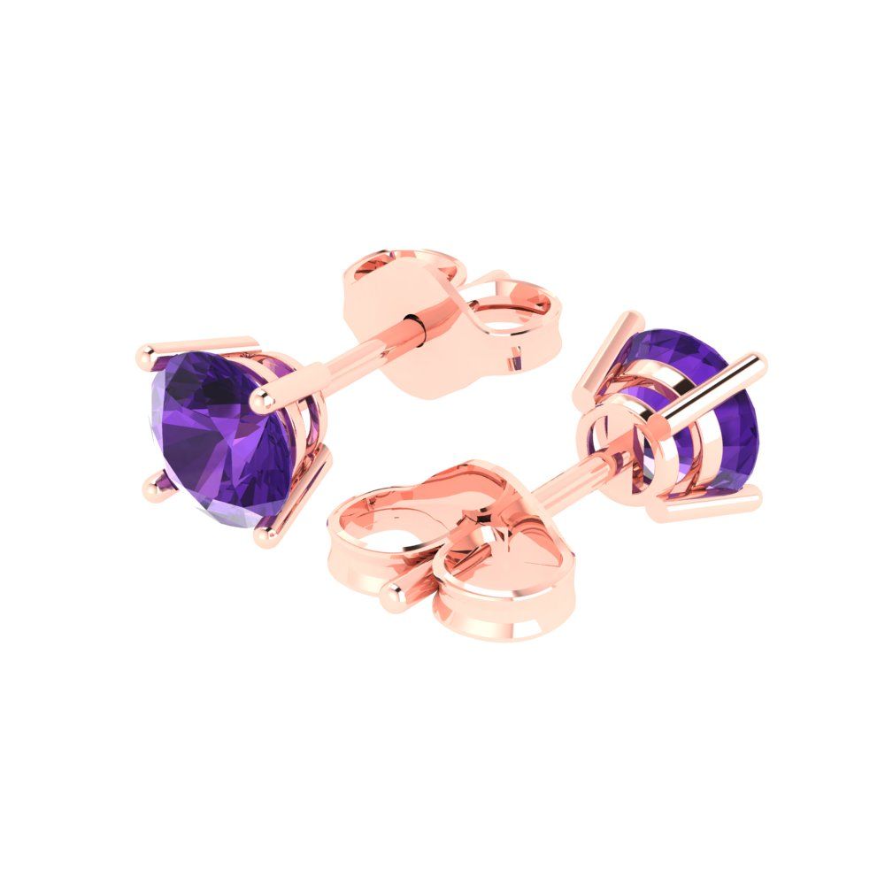 1.5cttw Round Cut Natural Amethyst Gold-Plated 925 Silver  Push Back Stud Earrings