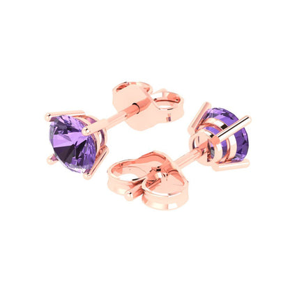 1.5 ctw Alexandrite Studs Earrings | 6mm Round Cut White Gold  Push Back | June Birthstone