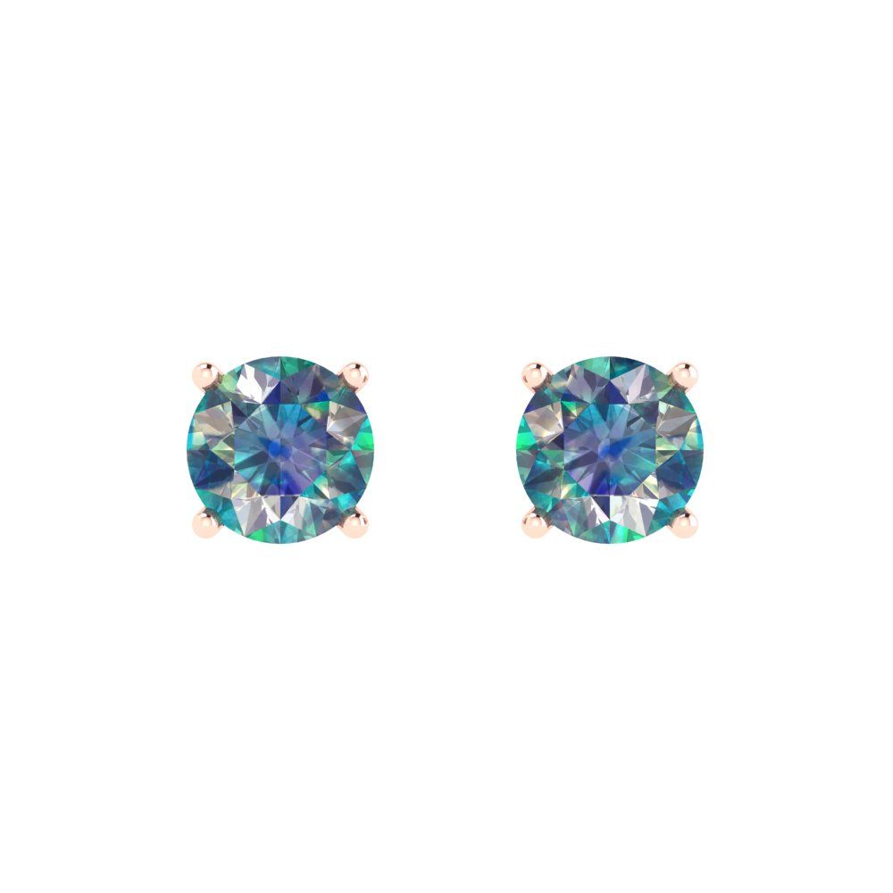 1.5 ctw Blue Moissanite Studs Earrings | 6mm Round Cut White Gold  Push Back | April Birthstone
