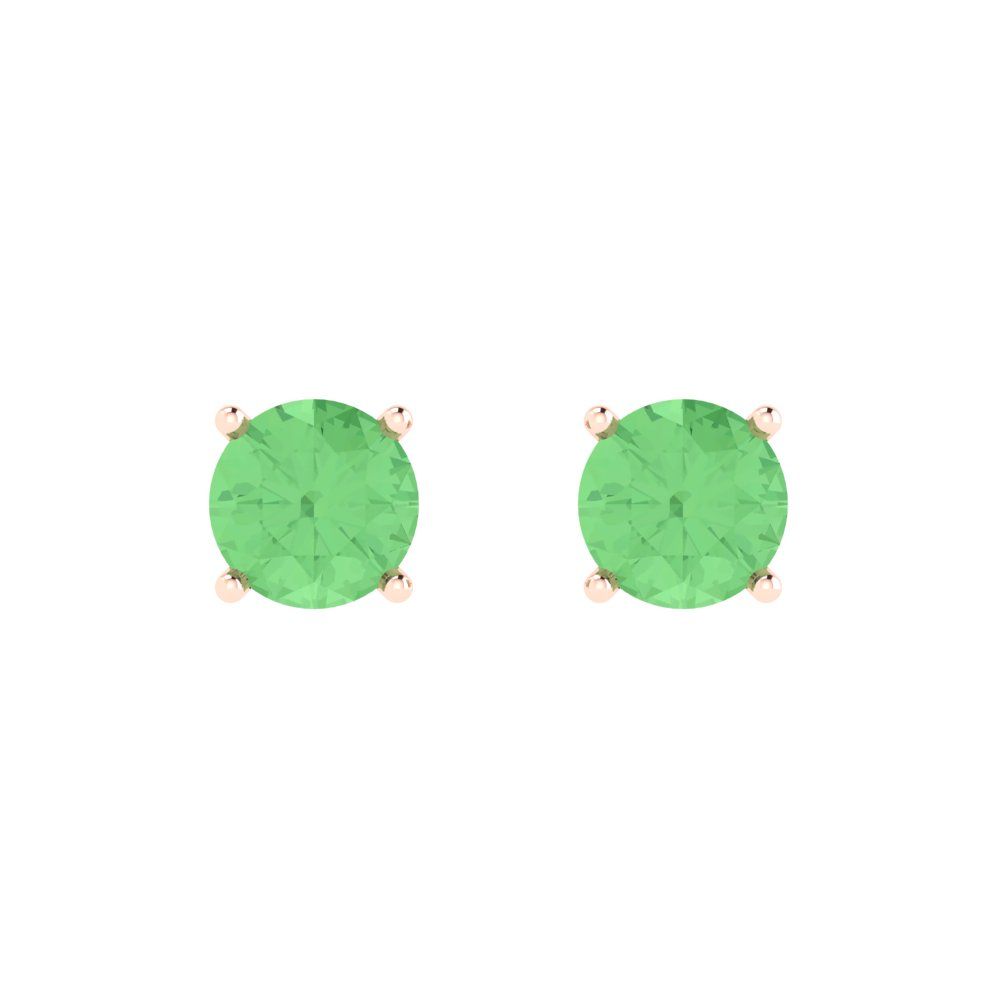1.5 ctw Green Zirconia Studs Earrings | 6mm Round Cut White Gold  Push Back | April Birthstone