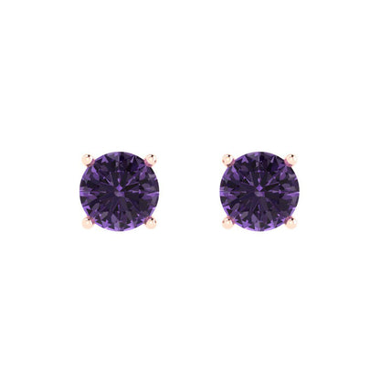 1.5 ctw Alexandrite Studs Earrings | 6mm Round Cut White Gold  Push Back | June Birthstone