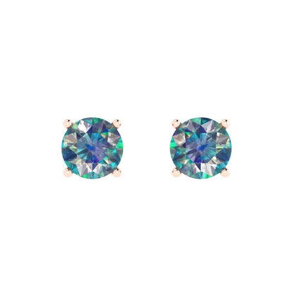 1.5cttw Round Cut Blue Moissanite Gold-Plated 925 Silver  Push Back Stud Earrings