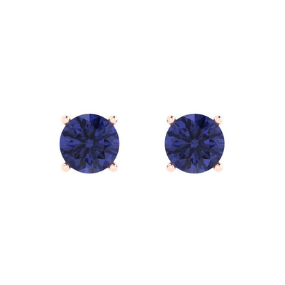 1.5 ctw Tanzanite Studs Earrings | 6mm Round Cut White Gold  Push Back | December Birthstone