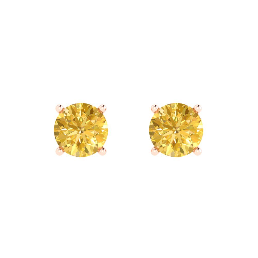 1.5 ctw Yellow Zirconia Studs Earrings | 6mm Round Cut White Gold  Push Back | April Birthstone