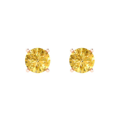 1.5 ctw Yellow Zirconia Studs Earrings | 6mm Round Cut White Gold  Push Back | April Birthstone
