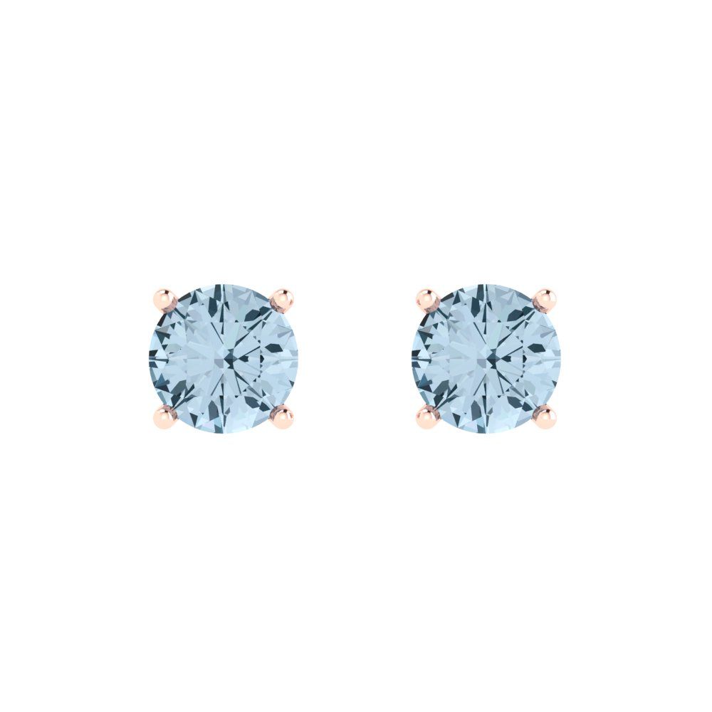 1.5 ctw Aquamarine Studs Earrings | 6mm Round Cut White Gold  Push Back | March Birthstone
