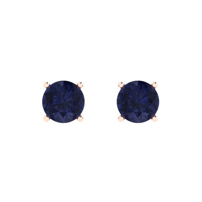 1.5 ctw Blue Sapphire Studs Earrings | 6mm Round Cut White Gold  Push Back | September Birthstone