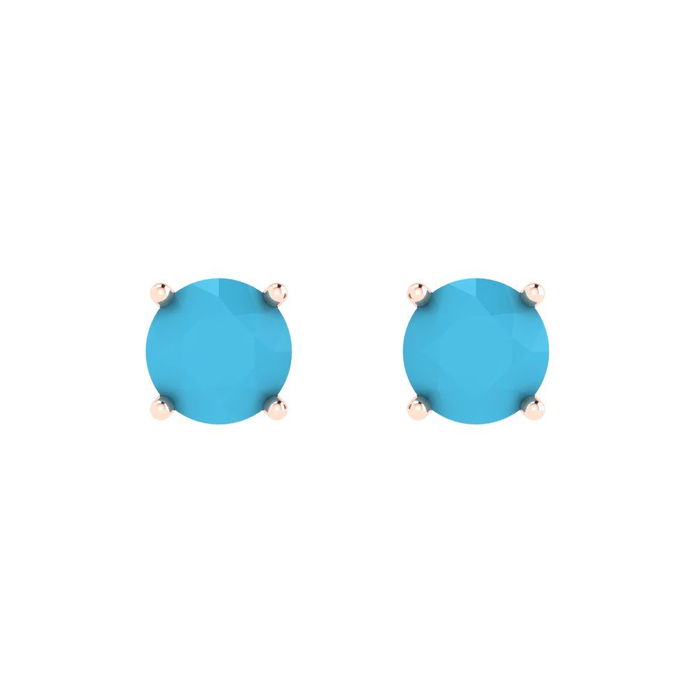 1.5 ctw Turquoise Studs Earrings | 6mm Round Cut White Gold  Push Back | December Birthstone