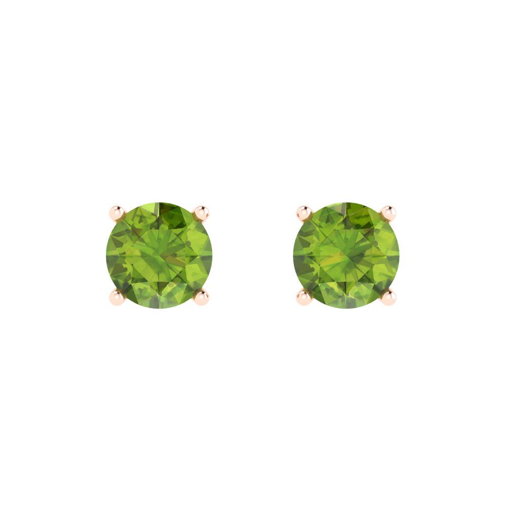 1.5 ctw Peridot Studs Earrings | 6mm Round Cut White Gold  Push Back | August Birthstone