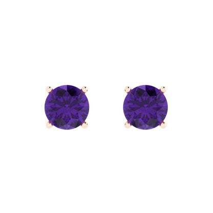 1.5 ctw Amethyst Studs Earrings | 6mm Round Cut White Gold  Push Back | February Birthstone