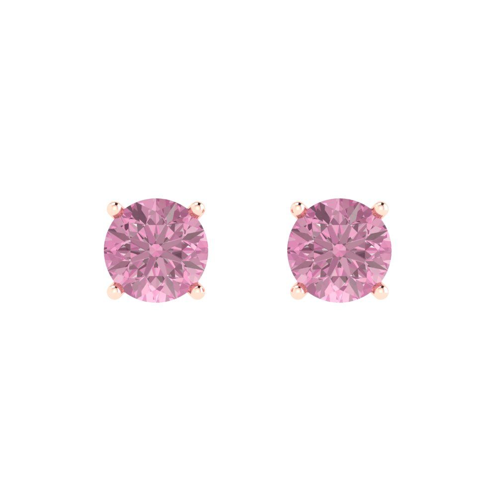 1.5 ctw Pink Zirconia Studs Earrings | 6mm Round Cut White Gold  Push Back | April Birthstone