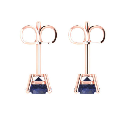 1.5 ctw Blue Sapphire Studs Earrings | 6mm Round Cut White Gold  Push Back | September Birthstone
