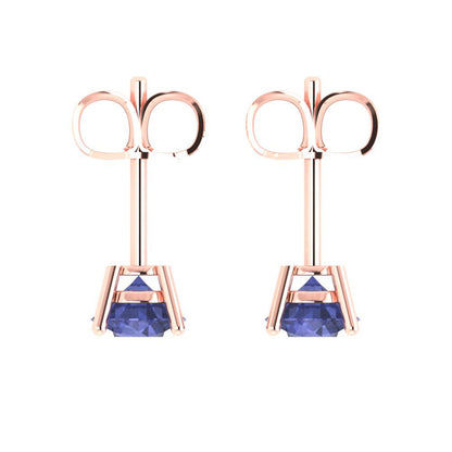 1.5 ctw Tanzanite Studs Earrings | 6mm Round Cut White Gold  Push Back | December Birthstone