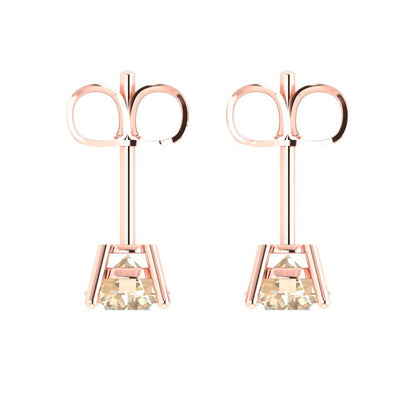 1.5 ctw Morganite Studs Earrings | 6mm Round Cut White Gold  Push Back | February Birthstone