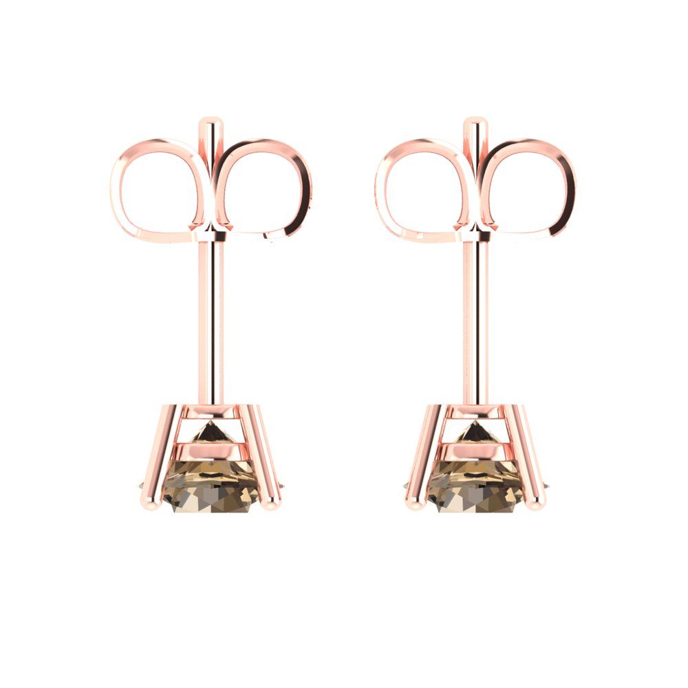 1.5 ctw Champagne Studs Earrings | 6mm Round Cut White Gold  Push Back | April Birthstone