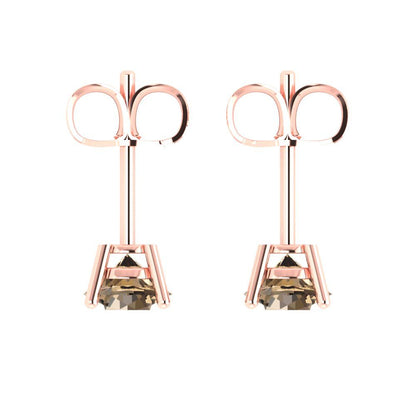 1.5 ctw Champagne Studs Earrings | 6mm Round Cut White Gold  Push Back | April Birthstone