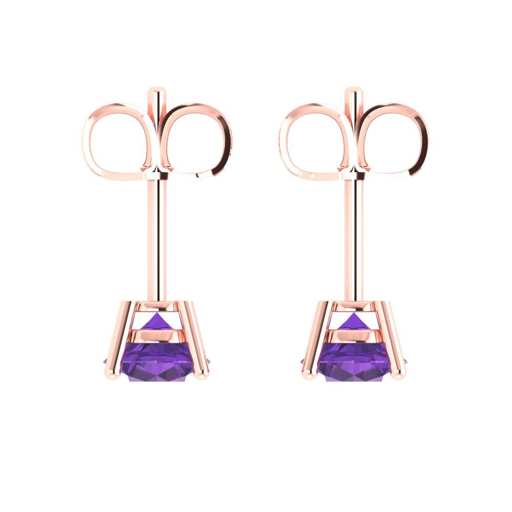 1.5 ctw Amethyst Studs Earrings | 6mm Round Cut White Gold  Push Back | February Birthstone