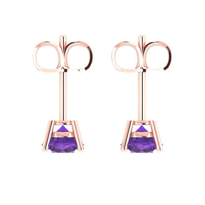 1.5 ctw Amethyst Studs Earrings | 6mm Round Cut White Gold  Push Back | February Birthstone