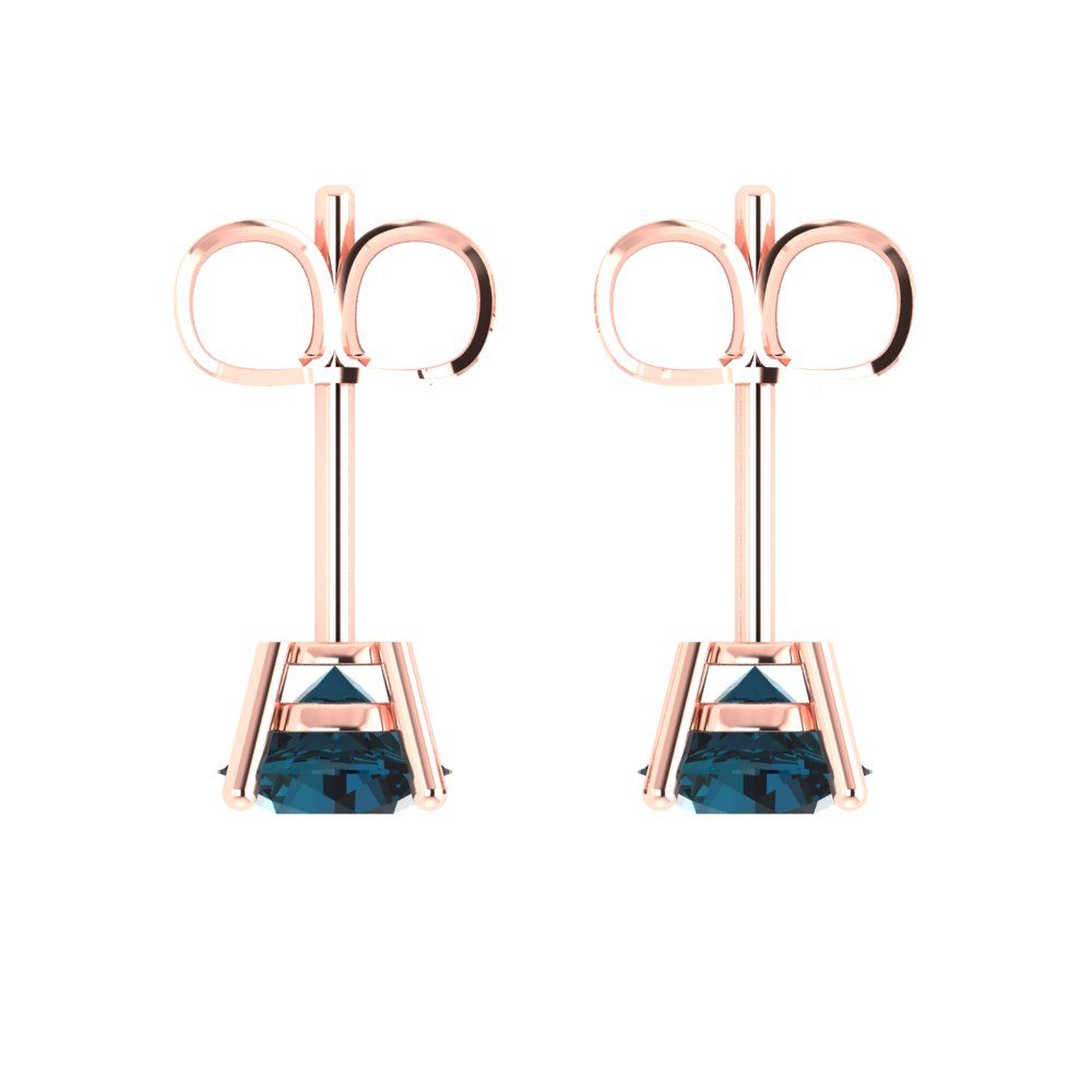 1.5 ctw London Blue Topaz Studs Earrings | 6mm Round Cut White Gold  Push Back | December Birthstone