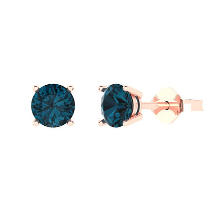 2cttw Round Cut Natural London Blue Topaz Gold-Plated 925 Silver Push Back Stud Earrings