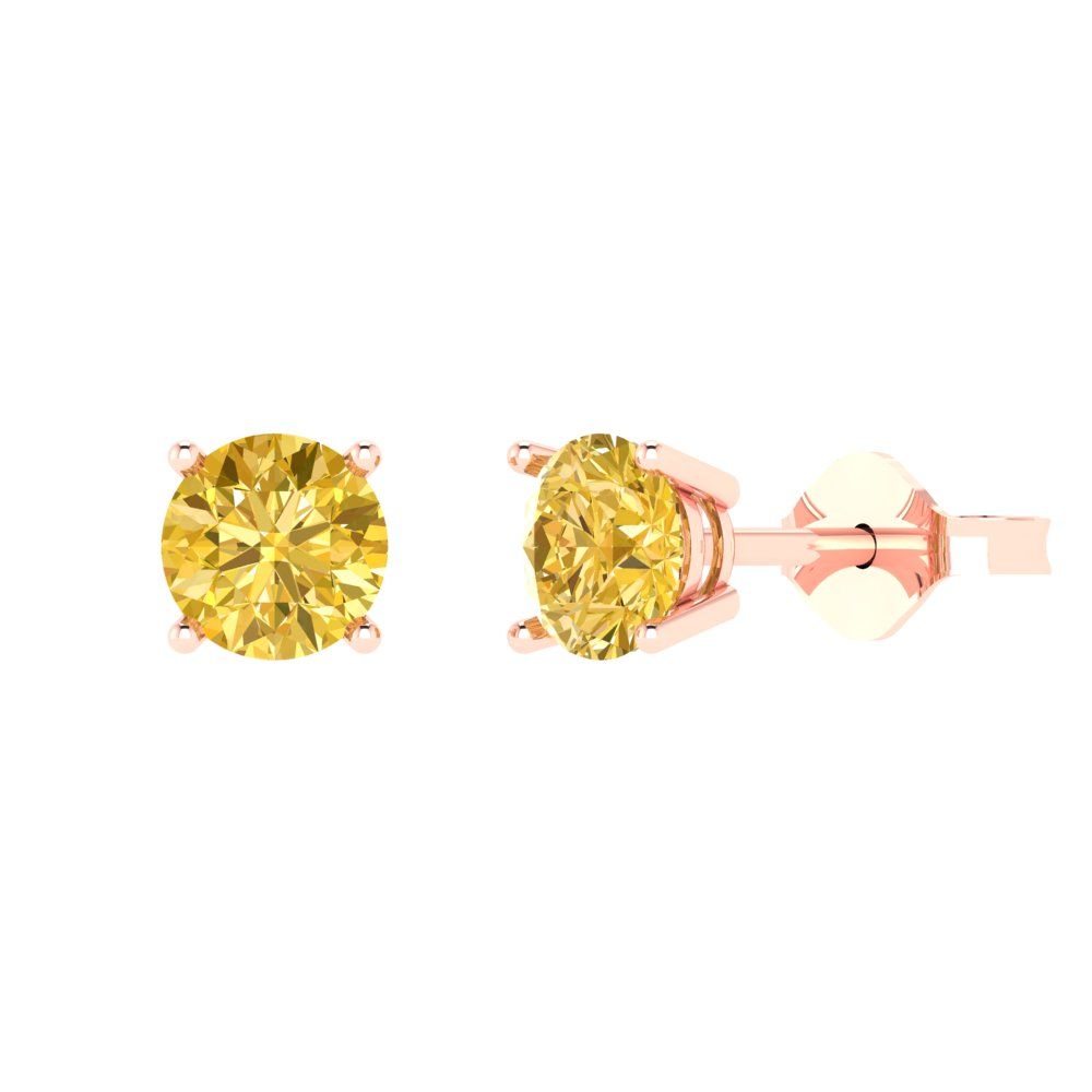 2 ctw Citrine Studs Earrings | 6.5mm Round Cut White Gold Push Back | November Birthstone
