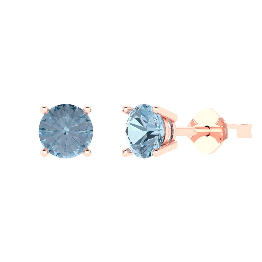 2 ctw Sky Blue Topaz Studs Earrings | 6.5mm Round Cut White Gold Push Back | December Birthstone
