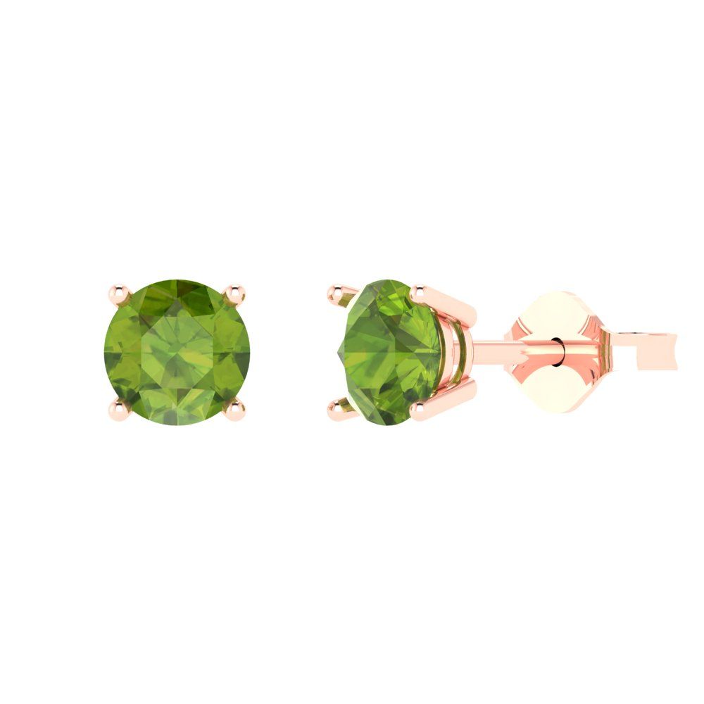 2 ctw Peridot Studs Earrings | 6.5mm Round Cut White Gold Push Back | August Birthstone