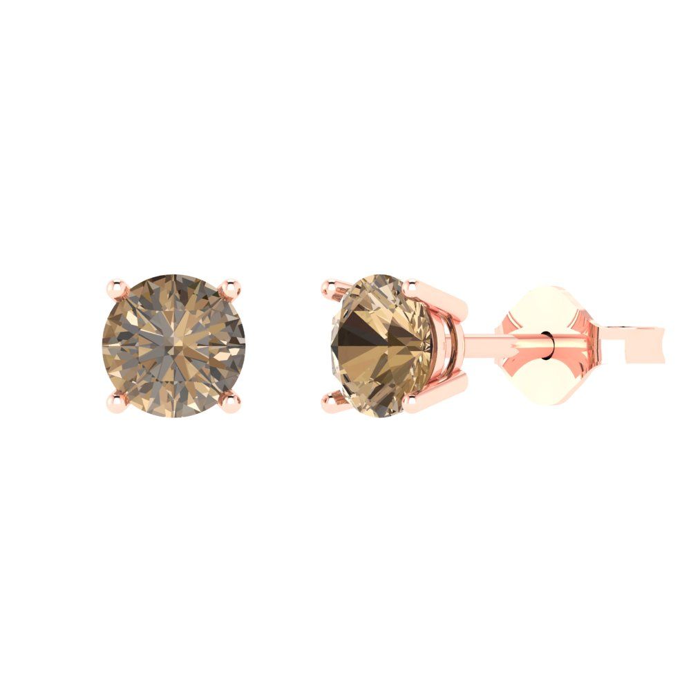2 ctw Champagne Studs Earrings | 6.5mm Round Cut White Gold Push Back | April Birthstone
