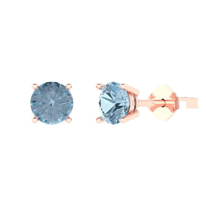 2 ctw Blue Zirconia Studs Earrings | 6.5mm Round Cut White Gold Push Back | April Birthstone