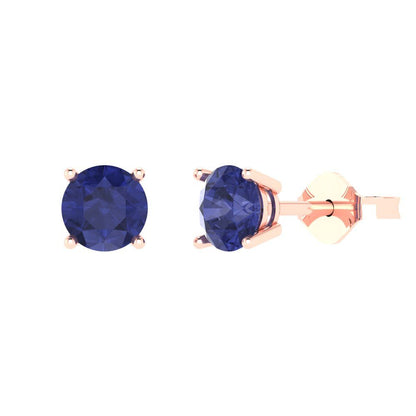 2 ctw Tanzanite Studs Earrings | 6.5mm Round Cut White Gold Push Back | December Birthstone