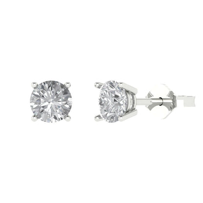 2 ctw Moissanite Studs Earrings | 6.5mm Round Cut White Gold Push Back | April Birthstone