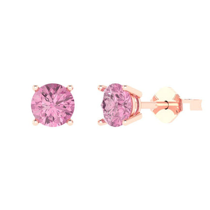 2 ctw Pink Zirconia Studs Earrings | 6.5mm Round Cut White Gold Push Back | April Birthstone