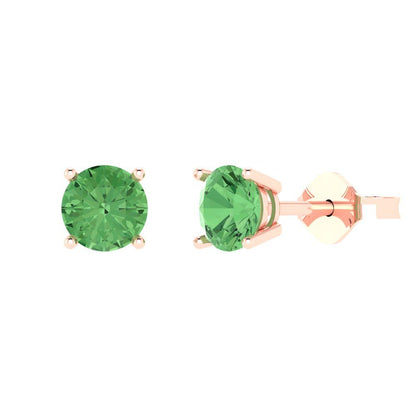 2 ctw Green Zirconia Studs Earrings | 6.5mm Round Cut White Gold Push Back | April Birthstone