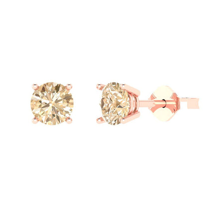 2 ctw Morganite Studs Earrings | 6.5mm Round Cut White Gold Push Back | February Birthstone