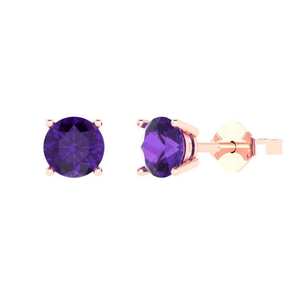 2 ctw Amethyst Studs Earrings | 6.5mm Round Cut White Gold Push Back | February Birthstone