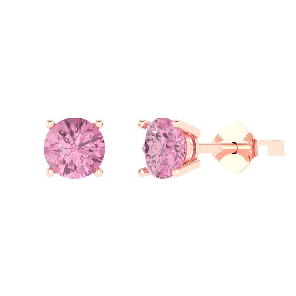 2cttw Round Cut Simulated Pink Diamond Gold-Plated 925 Silver Push Back Stud Earrings