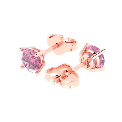 2 ctw Pink Zirconia Studs Earrings | 6.5mm Round Cut White Gold Push Back | April Birthstone