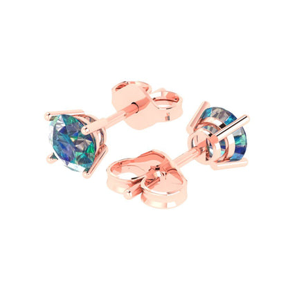 2 ctw Blue Moissanite Studs Earrings | 6.5mm Round Cut White Gold Push Back | April Birthstone