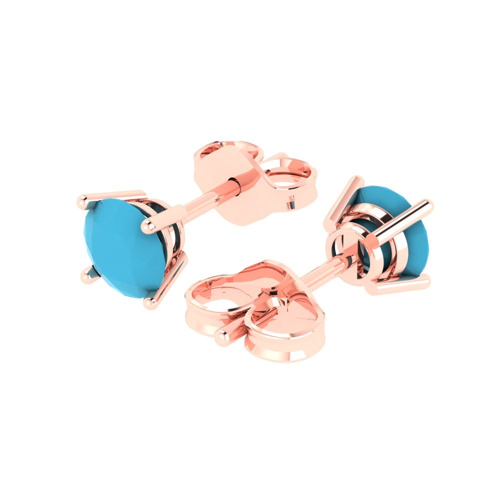 2cttw Round Cut Simulated Turquoise Gold-Plated 925 Silver Push Back Stud Earrings