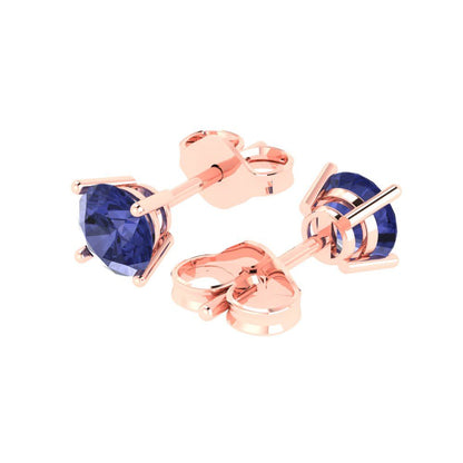 2 ctw Tanzanite Studs Earrings | 6.5mm Round Cut White Gold Push Back | December Birthstone