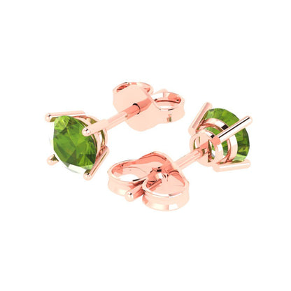 2cttw Round Cut Natural Peridot Gold-Plated 925 Silver Push Back Stud Earrings