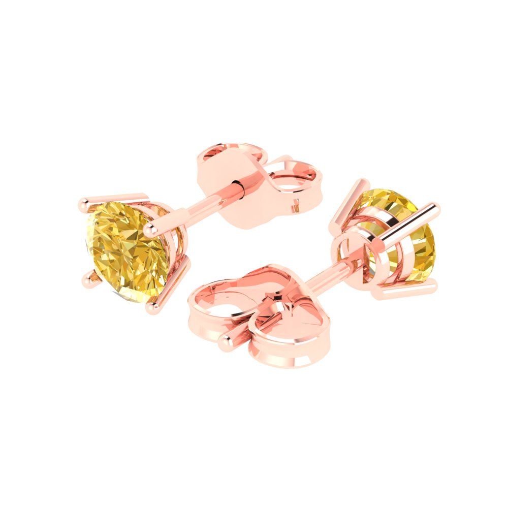 2 ctw Yellow Zirconia Studs Earrings | 6.5mm Round Cut White Gold Push Back | April Birthstone