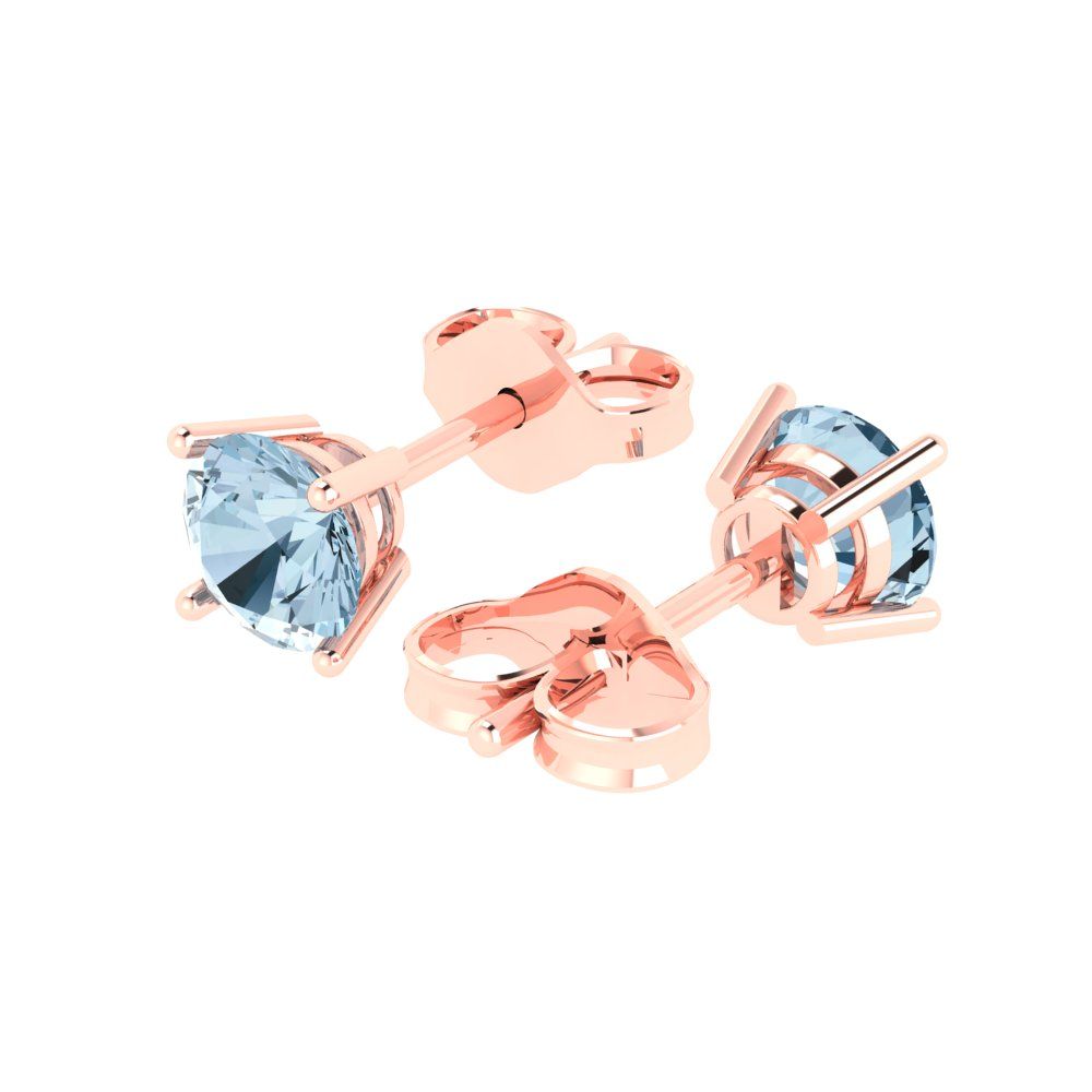 2 ctw Sky Blue Topaz Studs Earrings | 6.5mm Round Cut White Gold Push Back | December Birthstone